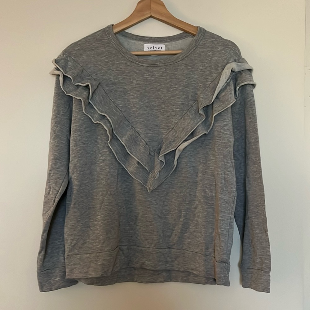Velvet Ruffle Sweatshirt - Heather Grey